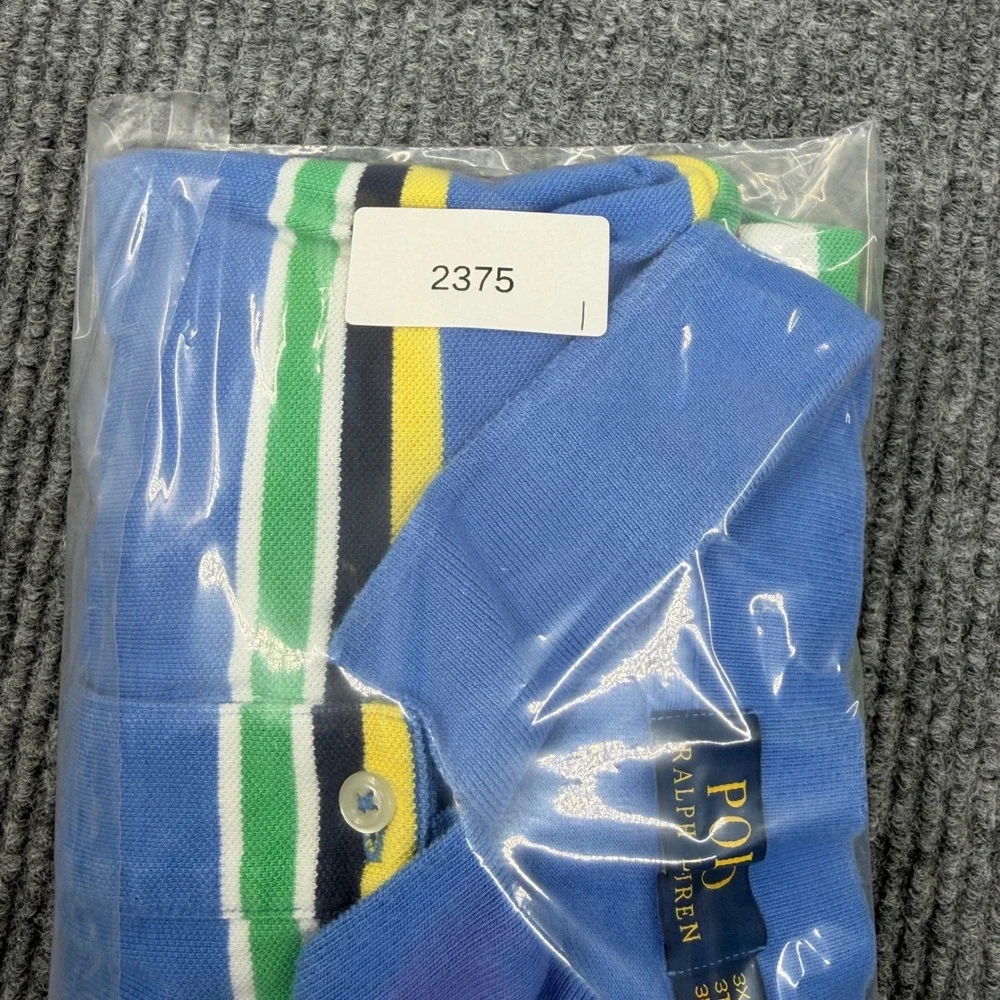 Polo Ralph Lauren Mens Polo 3XB Blue Striped Short Sleeve Cotton Casual Big Tall